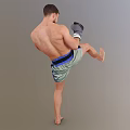 Man Performing High Kick In Boxing Gloves And Sports Shorts During Training