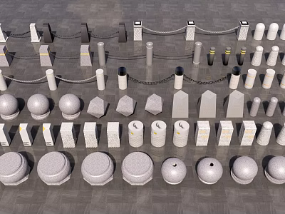 Different Types of Road Facilities with Various Shaped Posts and Bollards 3d model