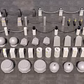 Different Types of Road Facilities with Various Shaped Posts and Bollards