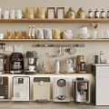 Modern Kitchen Interior With Automatic Water Dispenser And Coffee Appliances On Shelves