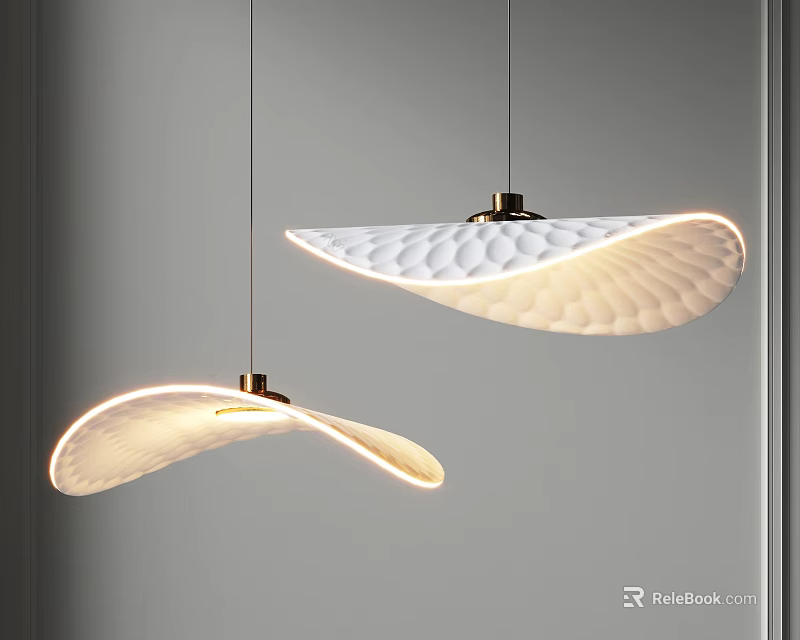 Modern White Textured Curved Pendant Lights With Metallic Base And Illuminated Design 3d model 