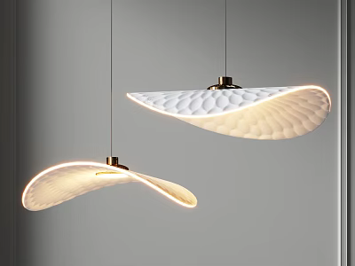 Modern White Textured Curved Pendant Lights With Metallic Base And Illuminated Design 3d model