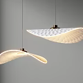 Modern White Textured Curved Pendant Lights With Metallic Base And Illuminated Design