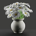 Textured Light Gray Ceramic Vase With White Daisies And Yellow Centers