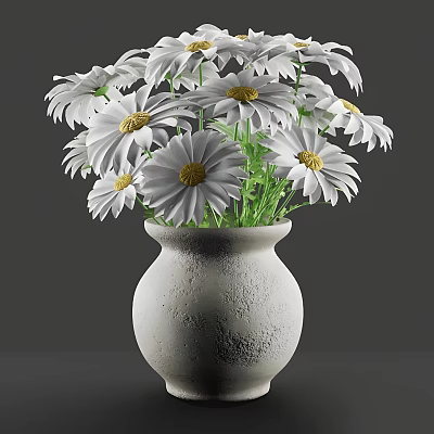 Modern creative vase green plant white flower plant dark green vase flower 3d model