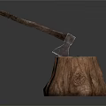 Old Fashioned Axe With Wooden Handle Stuck In Rough Round Tree Stump 3d model