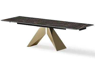 Modern Luxury Dining Table Set With Dark Marble Tabletop And Gold Geometric Metal Legs 3d model