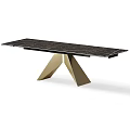 Modern Luxury Dining Table Set With Dark Marble Tabletop And Gold Geometric Metal Legs