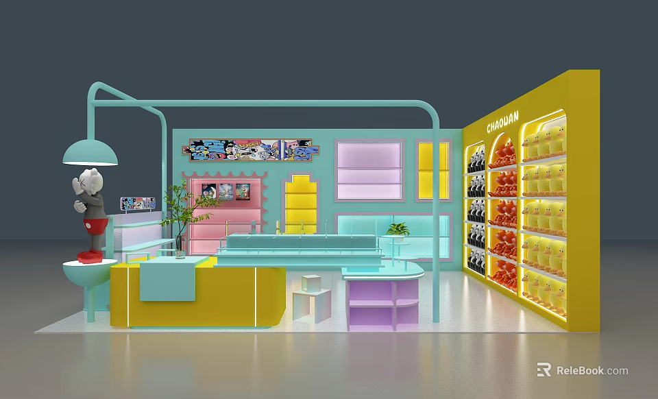 Colorful Toy and Gift Shop Interior With Display Shelves Counter and Assorted Toys 3d model 