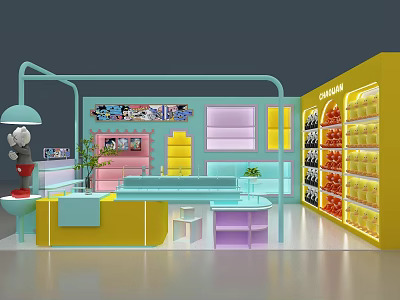 Colorful Toy and Gift Shop Interior With Display Shelves Counter and Assorted Toys 3d model