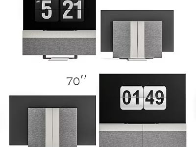 70 Inch TV With Digital Time Display And Modern Black Gray Frame Design 3d model