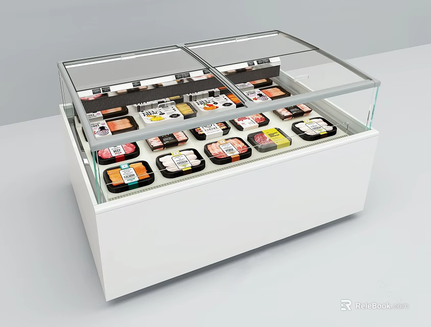 Display Showcase Shelf Refrigerated Transparent Glass Door Design With Multiple Food Trays For Retail 3d model 
