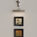 Modern Wall Sconce Lighting With Bamboo Pattern Frames And Floral Art On Light Colored Wall 3d model