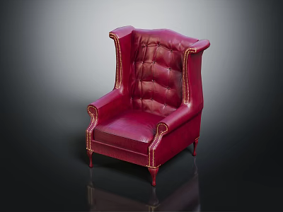 Red Leather Armchair With Tufted Back Curved Arms And Slim Legs Design 3d model