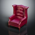 Red Leather Armchair With Tufted Back Curved Arms And Slim Legs Design