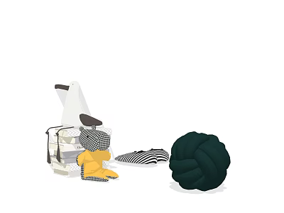 Modern Decorative Ornament Set With Braided Ball Striped Decoration And Small Yellow Figurine 3d model