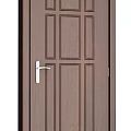 Hinged Door with Dark Brown Wooden Paneled Design and Silver Handle