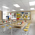 School Classroom With Desks Chairs Blackboard And Multimedia 3d model