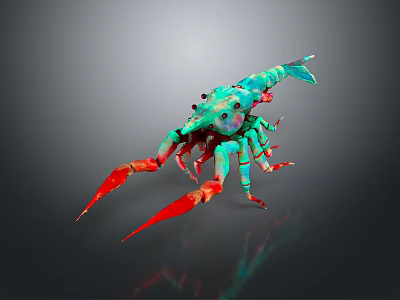 Turquoise and Red Lobster 3D Rendered Artwork with Large Claws on Dark Background 3d model