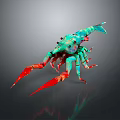 Turquoise and Red Lobster 3D Rendered Artwork with Large Claws on Dark Background