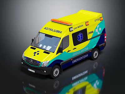 Yellow and Blue Ambulance Van with ASTALDI JV Logo and Emergency Medical Symbol 3d model