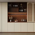 Modern Wine Cabinet Interior With Glass Doors Wooden Shelves And Wine Bottles