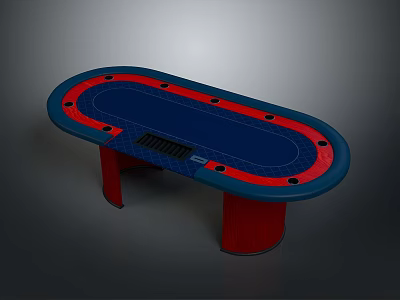 Oval Shaped Poker Table With Blue Felt Surface Red Trim And Red Legs 3d model
