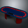 Oval Shaped Poker Table With Blue Felt Surface Red Trim And Red Legs