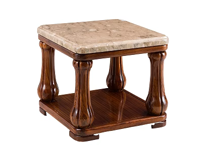Classic Wooden Side Table With Elegant Marble Top And Carved Legs Design 3d model