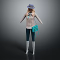 Woman Wearing Gray Hat Light Sweater Blue Scarf Turquoise Bag Dark Leggings And White Boots
