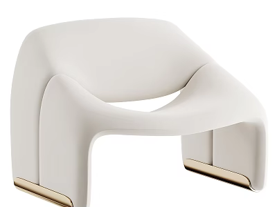 Elegant Modern White Leather Accent Chair With Gold Legs Curved Sleek Design 3d model