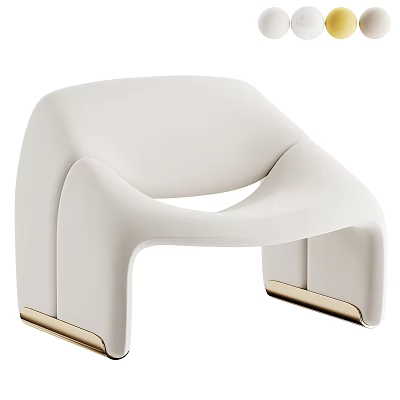 Elegant Modern White Leather Accent Chair With Gold Legs Curved Sleek Design 3d model