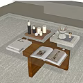 Glass Top Coffee Table With Wooden Legs Open Book Candles And Tray On Carpet