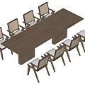 Modern Style Wooden Dining Table Set With Rectangular Top And Woven Backrest Chairs 3d model