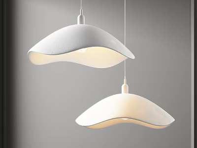 Two Modern White Wavy Pendant Lights Hanging In Minimalist Interior Space 3d model