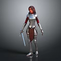 Medieval Female Warrior Character In Silver Armor Holding Sword Standing Pose 3d model