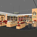 Modern Tobacco and Liquor Store Interior With Wooden Shelves Display Counters and Various Products