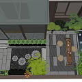 Garden Landscape Design With Lush Green Plants Stone Paths And Outdoor Seating Area