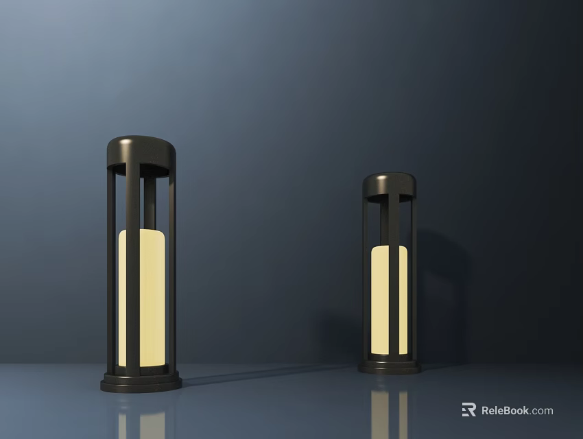 Modern Outdoor Standing Lights With Black Frame And Warm Yellow Illumination 3d model 