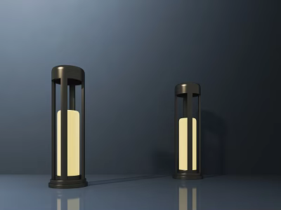 Modern Outdoor Standing Lights With Black Frame And Warm Yellow Illumination 3d model