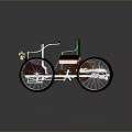 Vintage Four Wheeled Vehicle With Green Upholstered Seat Red Body And Golden Accents