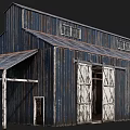 Old Barn Building With Blue Wooden Exterior Weathered Texture And Metal Roof