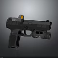 Tactical Black Pistol with Red Dot Sight and Tactical Flashlight Modern Design for Self Defense