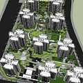 Residential Community Landscape With High Rise Buildings Green Gardens And Pathways