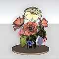 Vibrant Floral Arrangement With Mixed Color Roses Green Leaves On Round Base
