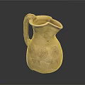 Ancient Handcrafted Clay Pitcher With Decorative Spiral Patterns And Curved Handle 3d model