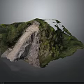 Mountain Top Building With Stone Path And Green Vegetation On Rocky Landscape Model
