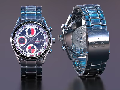 Luxury Silver Watch With Chronograph Dials And Metal Bracelet Design 3d model