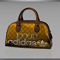 Adidas Stylish Bag in Orange Brown Pattern with White Three Leaf Logo and Leather Handle