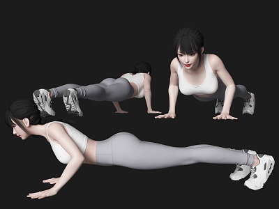 Fitness woman push-up figure 3d model